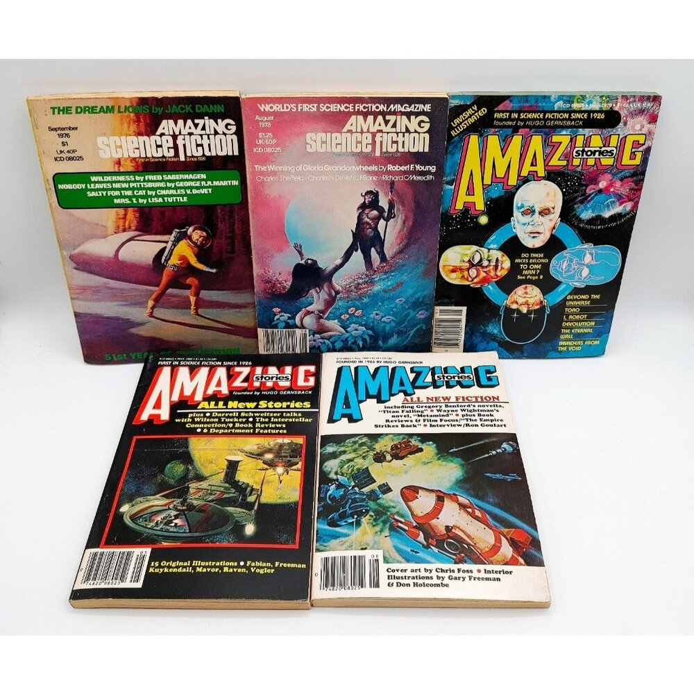 Lot of 5 Issues of Vintage Amazing Stories Science Fiction Magazines 70s 80s